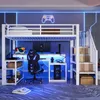Hochbett mit RGB LED-Streifen, Schreibtisch, Regal, Lattenrost, Treppe, Rausfallschutz, Steckdosen und USB, 90x200cm, Metallbett, Kinderbett Bild 2
