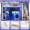 Hochbett mit RGB LED-Streifen, Schreibtisch, Regal, Lattenrost, Treppe, Rausfallschutz, Steckdosen und USB, 90x200cm, Metallbett, Kinderbett Bild 5