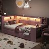 Gepolstertes 90x200 Tagesbett mit USB-Anschlüssen und LED-Gürtel, mit Ausziehbett und Schreibtisch, Rosa Bild 2