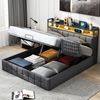 Furnishings Home Stauraumbett Polsterbett Doppelbett LED USB (1 tlg, hydraulisch hebbarem Stauraum), Mit LED-Licht, Nachttisch, Ladefunktion, Lattenrost,Leinen, 140x200 cm Bild 3