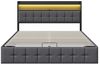 Furnishings Home Stauraumbett Polsterbett Doppelbett LED USB (1 tlg, hydraulisch hebbarem Stauraum), Mit LED-Licht, Nachttisch, Ladefunktion, Lattenrost,Leinen, 140x200 cm Bild 4