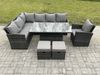 Fimous Gartenmöbel Set aus Polyrattan für den Außenbereich Höhenverstellbarer Esstisch Sofa Set mit 2 kleine Fußhockern Sesseln Dunkelgrau gemischt Bild 2
