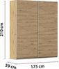 rauch Kleiderschrank; Schwebetürenschrank KRONACH, 2-türig, Eiche Artisan, 175x210x59xcm Bild 4