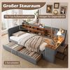 Daybett, 90*200cm, Tagesbett, Schlafsofa, mit 2 Schubladen, Schreibtisch, USB + Typ C, Flip Top Aufbewahrungsfach, Ablagefach, Bett mit Lattenrost (ohne Matratze), Leinen, grau Bild 3