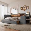 Daybett, 90*200cm, Tagesbett, Schlafsofa, mit 2 Schubladen, Schreibtisch, USB + Typ C, Flip Top Aufbewahrungsfach, Ablagefach, Bett mit Lattenrost (ohne Matratze), Leinen, grau Bild 5