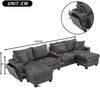 Merax 334cm U-förmiges Sofa mit 2 Hockern, Leselampe, Klappablage, Getränkehalter & USB/Type-C, Beidseitige Armlehnen mit dekorativer LED-Beleuchtung, Corduroy, Grau Bild 4