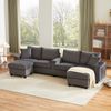 Merax 334cm U-förmiges Sofa mit 2 Hockern, Leselampe, Klappablage, Getränkehalter & USB/Type-C, Beidseitige Armlehnen mit dekorativer LED-Beleuchtung, Corduroy, Grau Bild 3