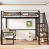 Merax Hochbett, Etagenbett (90 x 200 cm ) Jugendbett, Kinderbett mit stabilem Metallrahmen, Hochbett mit abnehmbarem Polstersofa, Stauraum und Sicherheitstreppe, Schwarz Bild 3