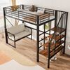 Merax Hochbett, Etagenbett (90 x 200 cm ) Jugendbett, Kinderbett mit stabilem Metallrahmen, Hochbett mit abnehmbarem Polstersofa, Stauraum und Sicherheitstreppe, Schwarz Bild 2