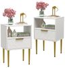 JEOBEST Nachttisch Nachtschrank Beistelltisch mit 1 Schublade und 1 Offenem Fach, Nachtkommode für Schlafzimmer/Wohnzimmer, Goldenen Metallbeinen Bild 4