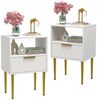 JEOBEST Nachttisch Nachtschrank Beistelltisch mit 1 Schublade und 1 Offenem Fach, Nachtkommode für Schlafzimmer/Wohnzimmer, Goldenen Metallbeinen Bild 5