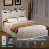 Simurq Polsterbett Doppelbett mit LED Beleuchtung und Ladestation, Hydraulisches Bett (1-tlg, Stauraumbett mit Bettkasten und Kopfteil), Jugendbett mit Lattenrost,140x200 cm, Leinen Bild 3