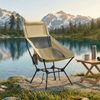SONGMICS Campingstuhl klappbar mit verstellbarer Höhe, Stahlrahmen, Kopfstütze, hoher Rückenlehne, 2 Taschen, Outdoor, beige Bild 2