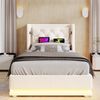 Polsterbett 90x200 cm in Beige mit USB-Ladefunktion und hydraulischem Stauraum (Mit Matratze) Bild 4