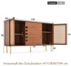 Flieks Kommode, Sideboard 3 Schubladen 2 Türen Rattan Nussbaum 150x40x90cm Bild 4