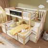 Merax Etagenbett 90x200 & 140x200cm Jugendbett Hochbett/Stockbett aus Massivholz mit Kreidetafel, Stauraum-Treppe, 2 Schubladen und Leiterschrank, Weiß Natur Bild 2