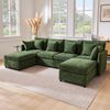 Modulares Sofa, umwandelbar in U-Form und L-Form, mit 2 Hockern und 6 Kissen, modernes Chenille-Stoff-Sofaset, geeignet für Wohnzimmer, Grün Bild 2