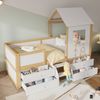 Kinderbett Hausbett mit 4 Schubladen & Treppe, 90x200 cm, Weiß/Natur, ohne Matratze Bild 4