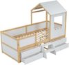 Kinderbett Hausbett mit 4 Schubladen & Treppe, 90x200 cm, Weiß/Natur, ohne Matratze Bild 5