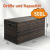LALAHO Gartenbox Wasserdicht, 500L Rattan Aufbewahrungsbox, Aluminium Polyrattan für Garten, Terrasse, Balkon, 130 x 60 x 65 cm Bild 2
