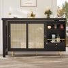 Flieks Bartisch 360° drehbar (Set, 1-St, klappbare Tischplatte 40-80cm Tiefe/120-187cm Breite), ausziehbar Stehtisch mit Sideboard Esstisch mit Rattan-Schiebetür Bild 1