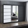 A&J MöbelLand 'Viluno 2' Schwebetürenschrank mit 4 Schubladen und Spiegel, Spanplatte, 215 x 59,5 x 200 cm, Weiß / Schwarz / Schwarz / Schwarz Bild 2