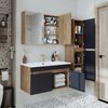 Roomart ATRIA-85 Badmöbel Set– 4-teiliges Badezimmermöbel Set - Waschbeckenunterschrank mit Keramikwaschbecken, Spiegelschrank & Hochschrank - H 45 x B 45 x T 85 cm • Anthrazit-Eiche Bild 2