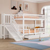 Kinder-Etagenbett aus Massivholz mit Rutsche, Treppe und 2 Schubladen, 90x200 cm, Weiß, ohne Matratze Bild 3