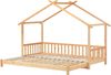 Erweiterbares Hausbett 208x182x170 ausziehbares Kinder- und Tagesbett, reines Massivholz (Kiefer), wandelbar als Einzel- und Doppelbett, natur Bild 5