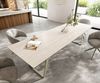 Esstisch Edge 300x100 cm Keramik Laminam® Travertino Bianco Creme-Weiß Metall Schräg Effektfinish Titan Bild 4