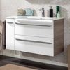 FACKELMANN LUXOR Waschbecken mit Unterschrank 100 cm breit, Weiß/Braun hell, Waschbecken Gussmarmor Weiß + Unterschrank Türanschlag rechts Bild 2
