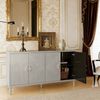 Sideboard 152 x 40 x 82,5 cm in Champagner, aus MDF, mit 4 Türen und Kiefernholzfüßen Bild 3