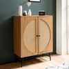 Sideboard 80 x 103 x 39 cm Highboard Eiche-Dekor mit Rattan Geflecht Modern, Hoher Kommodenschrank, Standschrank mit 2 Türen, Kommode Anrichte Wohnzimmer Bild 2