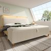 OKWISH Holzbett Kopfteil mit Stauraum (Doppelbett, Bettrahmen mit Holzlatten, 1-tlg, 160×200cm, ohne Matratze, mit Bettbank), mit LED-Beleuchtung, Cordpolster-Rückenlehne Bild 3