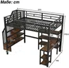 Hochbett mit RGB LED-Streifen, Schreibtisch, Treppe, Regal, Rausfallschutz, Lattenrost und USB, 140x200 cm, Kinderbett, Metallbett Bild 4