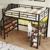 Hochbett mit RGB LED-Streifen, Schreibtisch, Treppe, Regal, Rausfallschutz, Lattenrost und USB, 140x200 cm, Kinderbett, Metallbett Bild 3