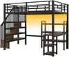 Hochbett mit RGB LED-Streifen, Schreibtisch, Treppe, Regal, Rausfallschutz, Lattenrost und USB, 140x200 cm, Kinderbett, Metallbett Bild 5
