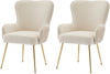 Samt-Esszimmerstuhl 2er-Set, beige mit goldenen Beinen, Armlehnen & Lendenstütze Bild 3