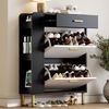 Schmaler Schuhschrank mit 2 Klappen, 1 Schublade, 3 offenen Fächern – freistehend, ideal für Flur & Diele, Schwarz-Weiß, B80 x T24 x H105 cm Bild 5