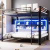 Merax Etagenbett 140x200cm mit LED-Beleuchtung (204 x 146 x 160 cm, 1-St, Jugendbett Stockbett Doppelbett), Metallbett Kinderbett mit 6 Stauraumschränken, Leiter, Zaun & Stauraum Bild 4