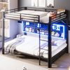 Merax Etagenbett 140x200cm mit LED-Beleuchtung (204 x 146 x 160 cm, 1-St, Jugendbett Stockbett Doppelbett), Metallbett Kinderbett mit 6 Stauraumschränken, Leiter, Zaun & Stauraum Bild 3