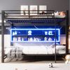 Merax Etagenbett 140x200cm mit LED-Beleuchtung (204 x 146 x 160 cm, 1-St, Jugendbett Stockbett Doppelbett), Metallbett Kinderbett mit 6 Stauraumschränken, Leiter, Zaun & Stauraum Bild 2