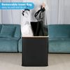 efluky 140L Wäschekorb mit Deckel 2 Fächer Schwarz Leinen Bambus Bild 5