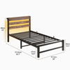 Flieks Einzelbett 90 x 200cm mit LED & USB-Ladestation, Metallbett mit hölzernem Kopfteil & Unterbett-Stauraum, Braun Bild 4
