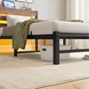 Flieks Einzelbett 90 x 200cm mit LED & USB-Ladestation, Metallbett mit hölzernem Kopfteil & Unterbett-Stauraum, Braun Bild 5