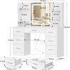 Gro?e Schminktisch mit LED-Beleuchtung und Steckdosen, Schminktisch mit Spiegel, 4 offenen Ablagen und 5 Schmuckhaken fr das Schlafzimmer, Wei?7 Schubladen Schminktisch+LED Beleuchtung 107 x 40 x 140 cm Bild 5