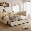 Daybett Leinen mit 2 Schubladen, USB-Anschluss & Ablagen, 90x200 cm, Beige, ohne Matratze Bild 2