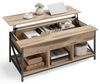 Vasagle Couchtisch, höhenverstellbarer Wohnzimmertisch, Kaffeetisch, offener und versteckter Stauraum, X-Streben, 60x120 x (48-62) cm,kamelbraun-schwarz Bild 2