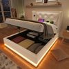 Einzelbett 90x200 cm mit LED, USB-C, hydraulischem Stauraum in Weiß(Mit Matratze) Bild 4