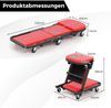 2 in 1 Rollbrett Werkstatt Montagerollbrett mit 6 Rollen & Gepolstertem Sitz bis 160 kg Belastbar Rot Bild 2